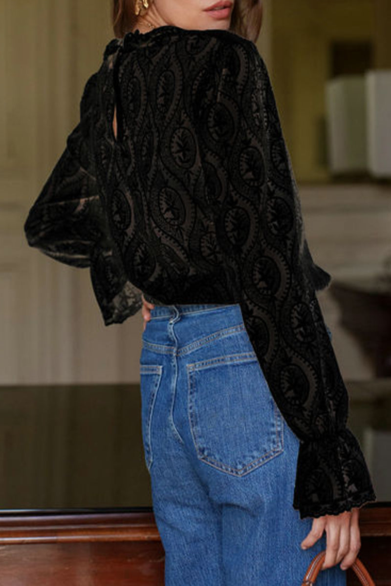 Sexy Lace Flounce Lotus Leaf Collar Blouses