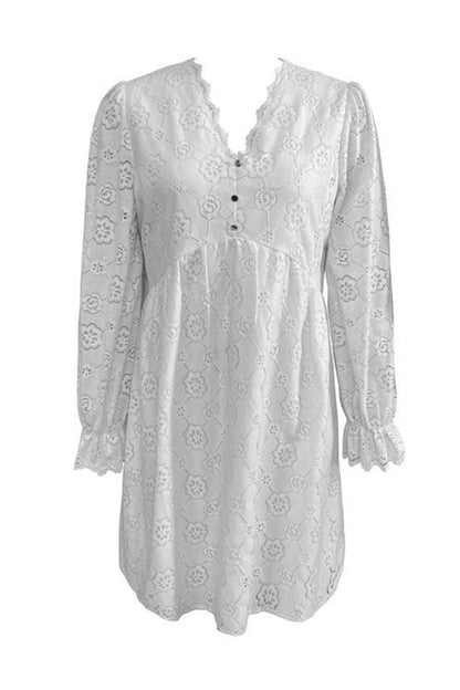Casual Hook Flower Buttons V Neck A Line Dresses