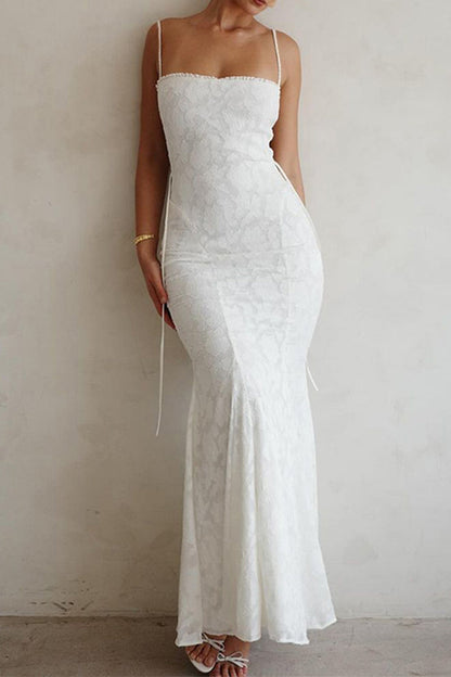 Sexy Backless Strap Design Square Neck Fishtail Dresses