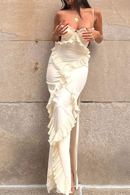 Sexy Patchwork Ruffle V Neck Sling Dresses