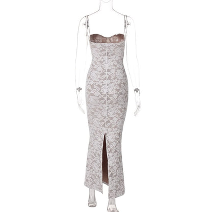 Sweetheart neck lace slit cami maxi dress  | Festival Outfits Women