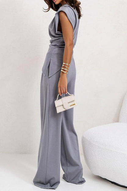 Casual Pocket Ruched O Neck Sleeveless Two Pieces(4 Colors)