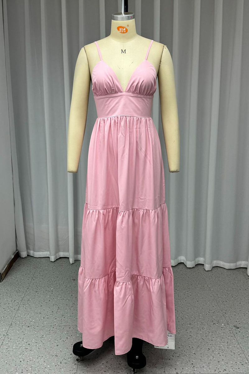 Sexy Backless Flounce V Neck Waist Skirt Dresses