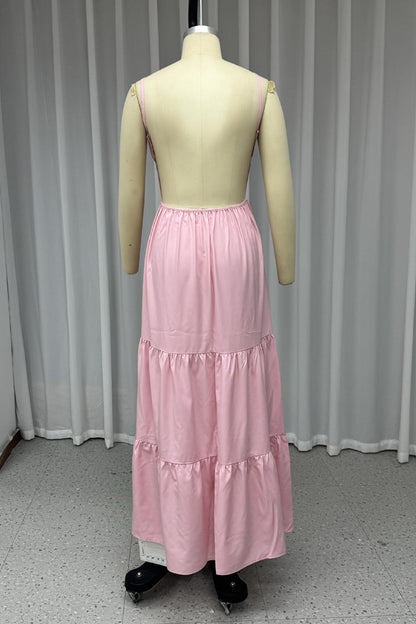 Sexy Backless Flounce V Neck Waist Skirt Dresses