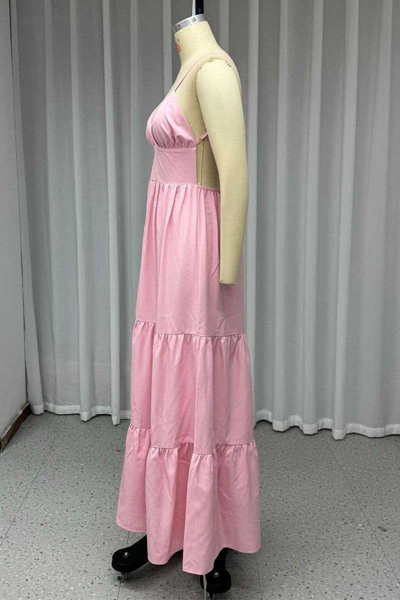 Sexy Backless Flounce V Neck Waist Skirt Dresses