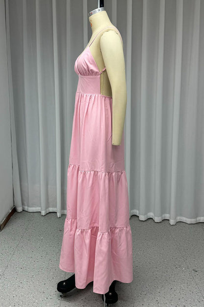 Sexy Backless Flounce V Neck Waist Skirt Dresses