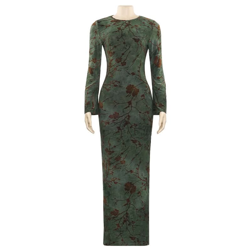 Long sleeve backless self tie slit maxi dress  | Festival Outfits Women