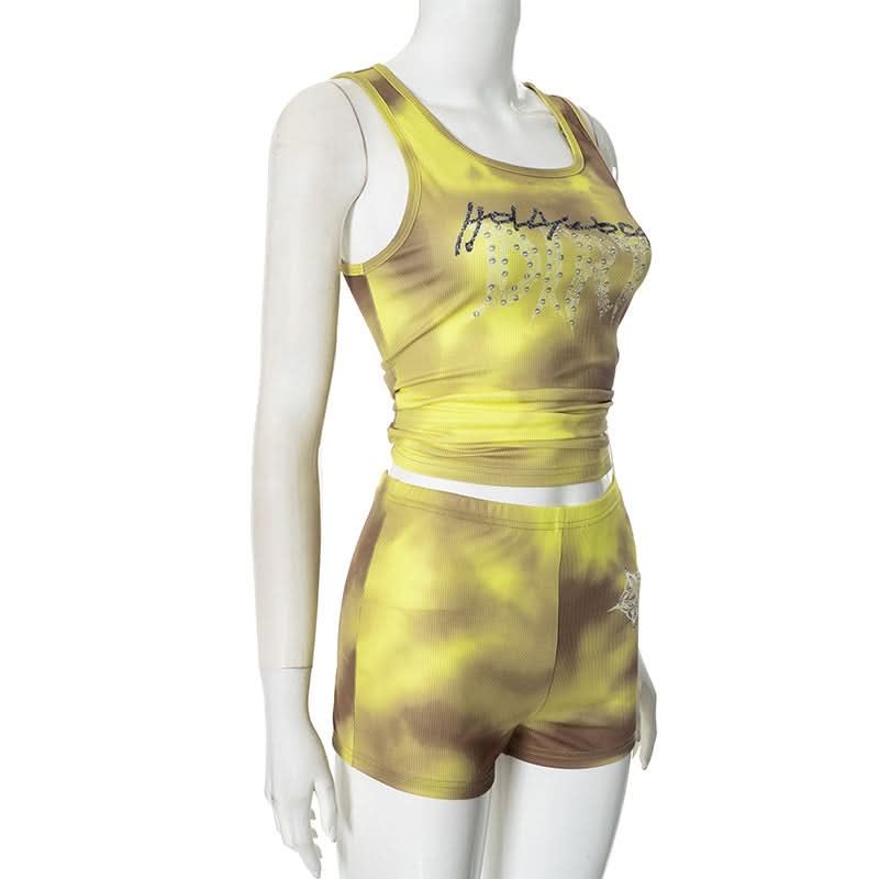 U neck contrast cross print short pant set  | Festival Outfits Women