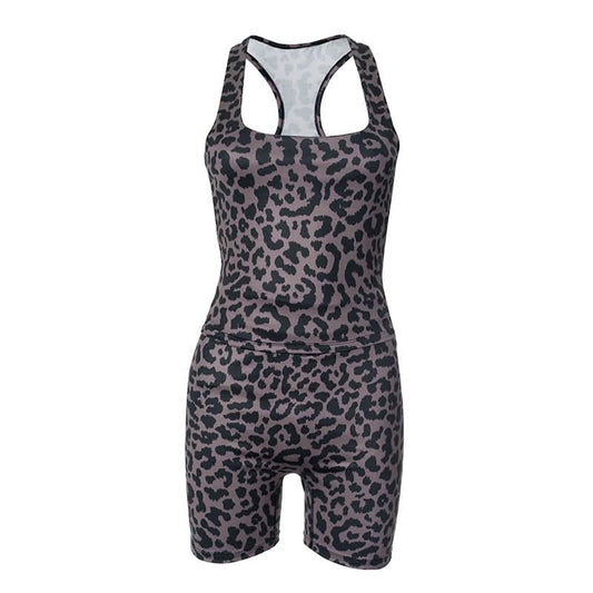 Square neck leopard print tank short pant set  | Festival Outfits Women