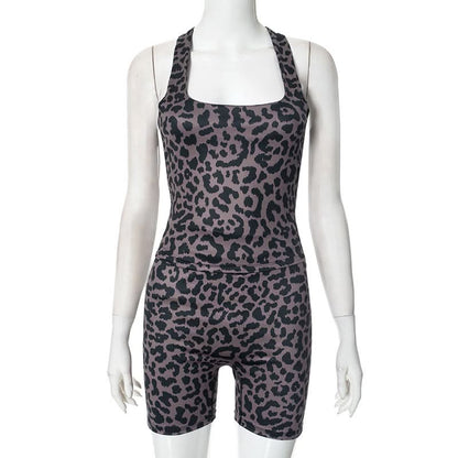 Square neck leopard print tank short pant set  | Festival Outfits Women
