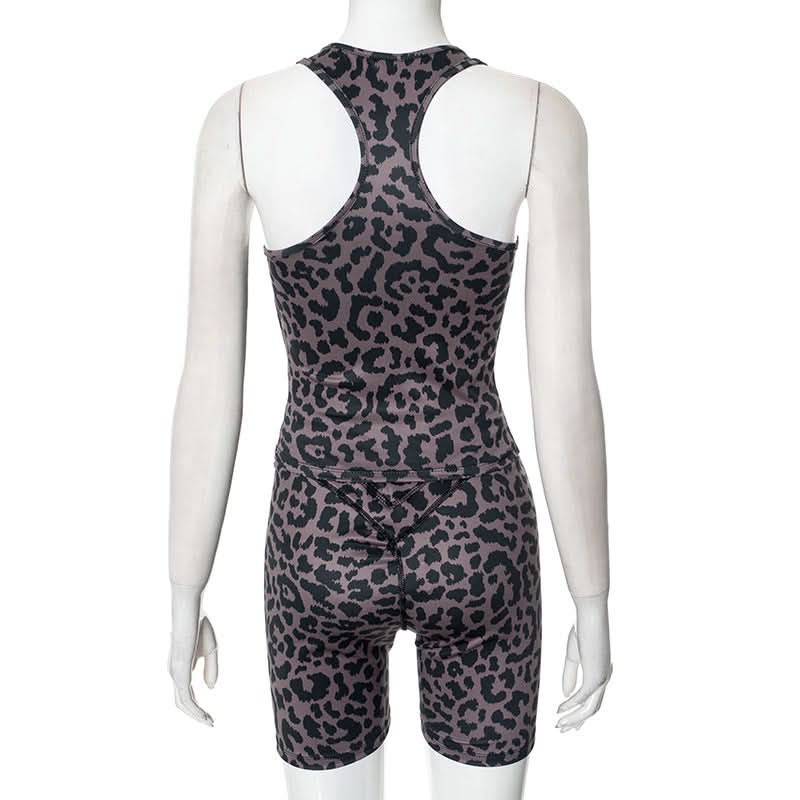 Square neck leopard print tank short pant set  | Festival Outfits Women