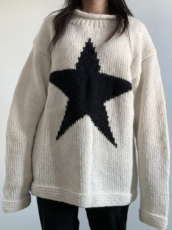 Star Jacquard Pullover Long Sweater