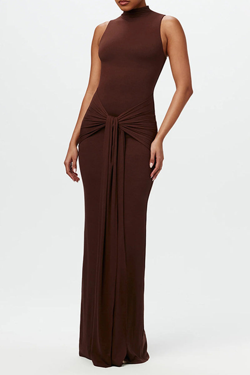Vestidos largos casuales con cuello redondo fruncido (3 colores)