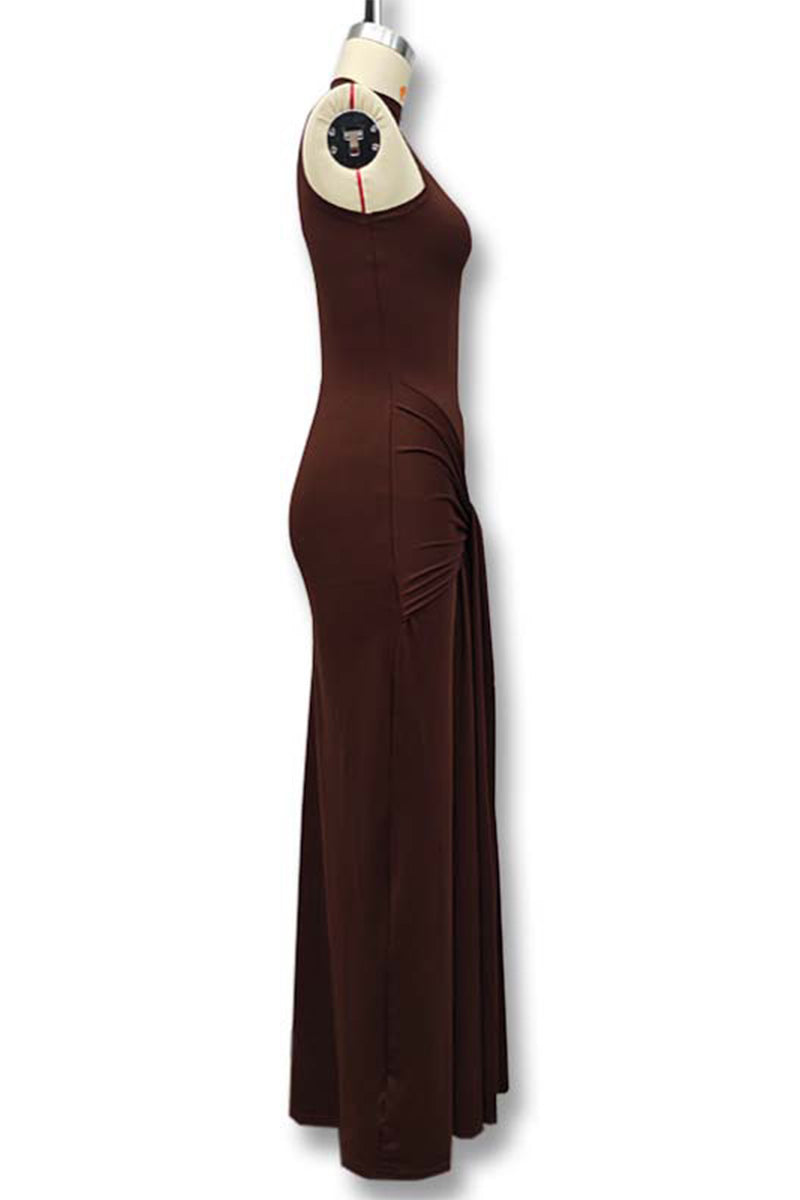 Vestidos largos casuales con cuello redondo fruncido (3 colores)
