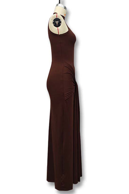 Vestidos largos casuales con cuello redondo fruncido (3 colores)