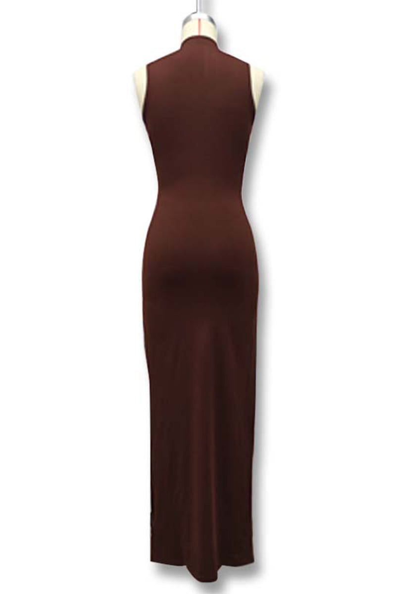 Vestidos largos casuales con cuello redondo fruncido (3 colores)