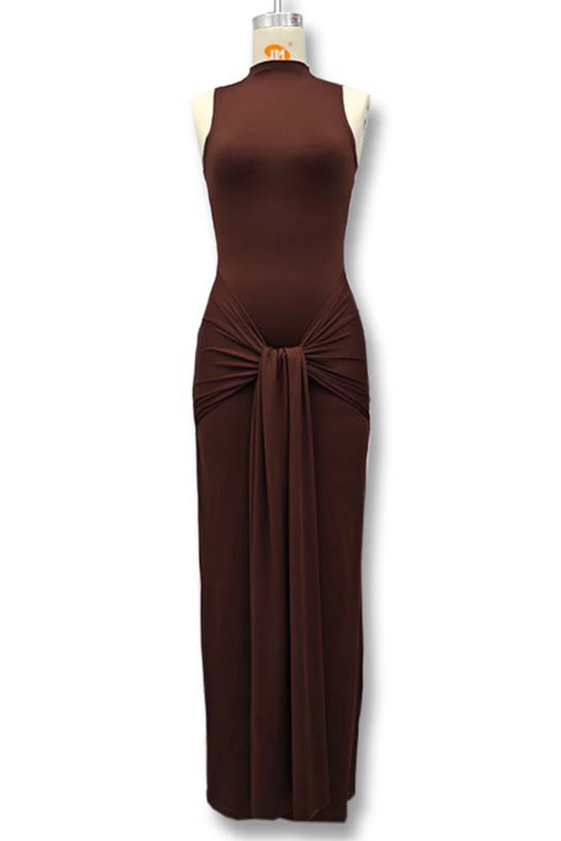 Vestidos largos casuales con cuello redondo fruncido (3 colores)
