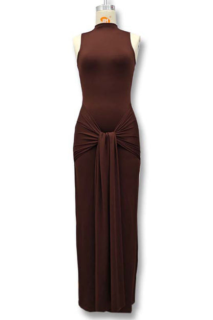 Vestidos largos casuales con cuello redondo fruncido (3 colores)