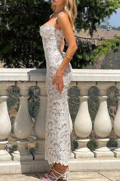 Sexy Lace Strap Design V Neck Long Dresses