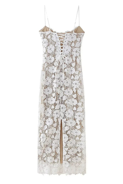 Sexy Lace Strap Design V Neck Long Dresses