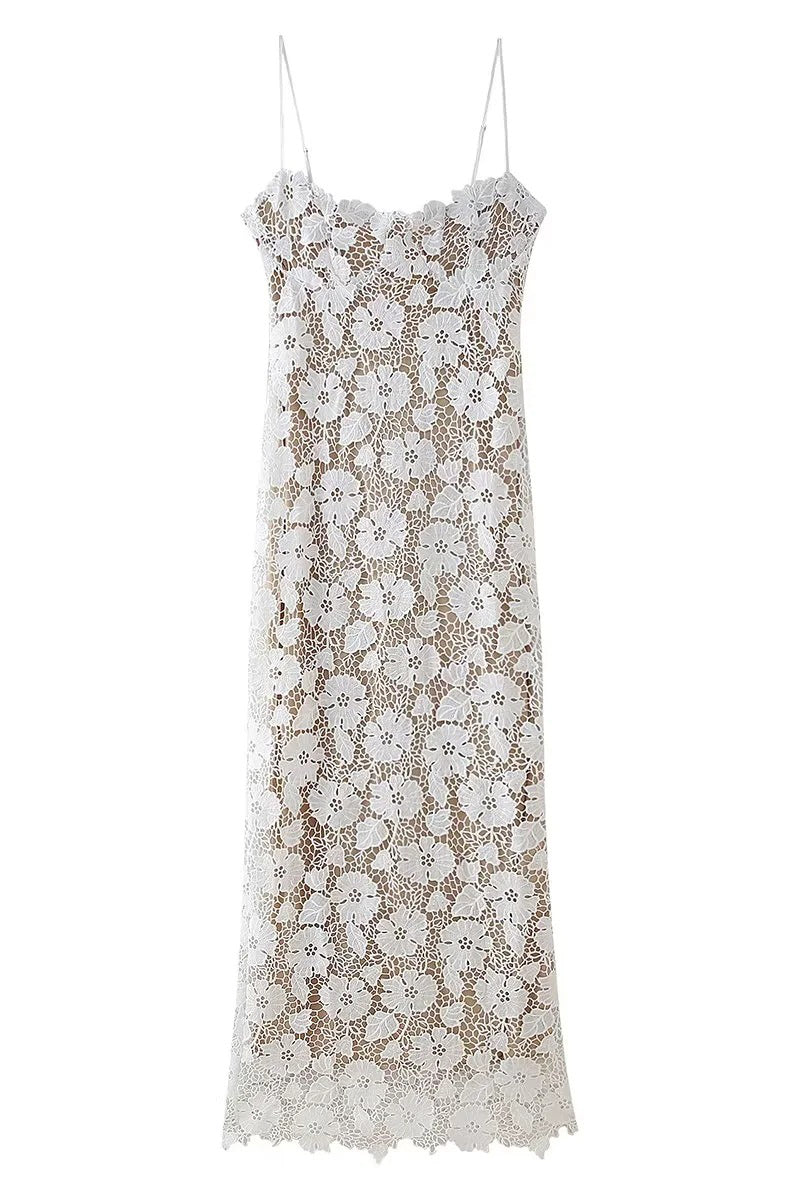 Sexy Lace Strap Design V Neck Long Dresses