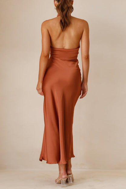 Sexy Slit Ruched Halter Long Dresses(3 Colors)