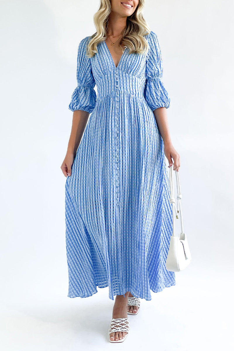 Elegant Buttons Patchwork V Neck A Line Dresses(3 Colors)