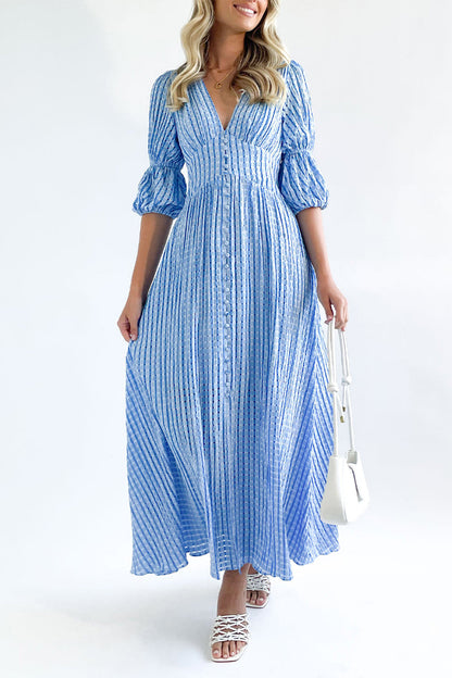 Elegant Buttons Patchwork V Neck A Line Dresses(3 Colors)