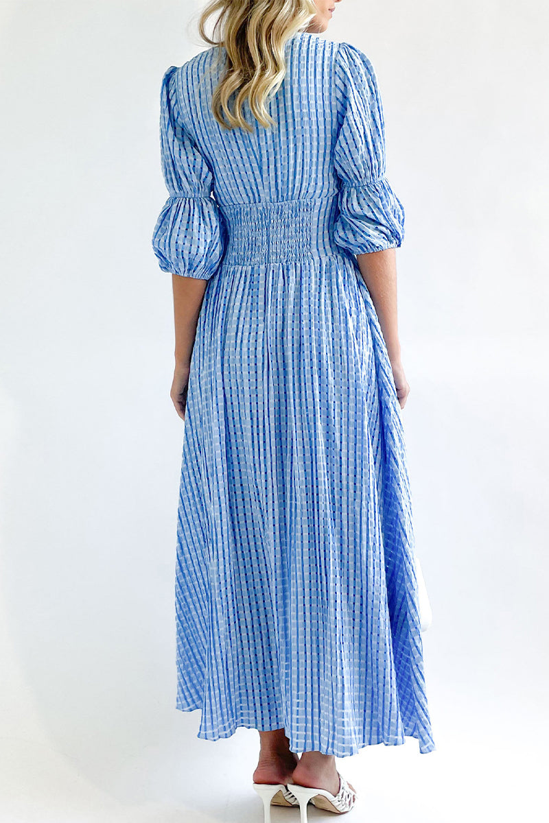 Elegant Buttons Patchwork V Neck A Line Dresses(3 Colors)