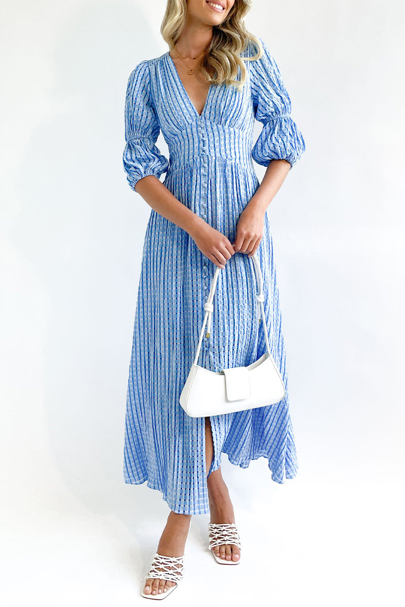 Elegant Buttons Patchwork V Neck A Line Dresses(3 Colors)