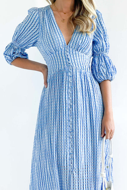 Elegant Buttons Patchwork V Neck A Line Dresses(3 Colors)