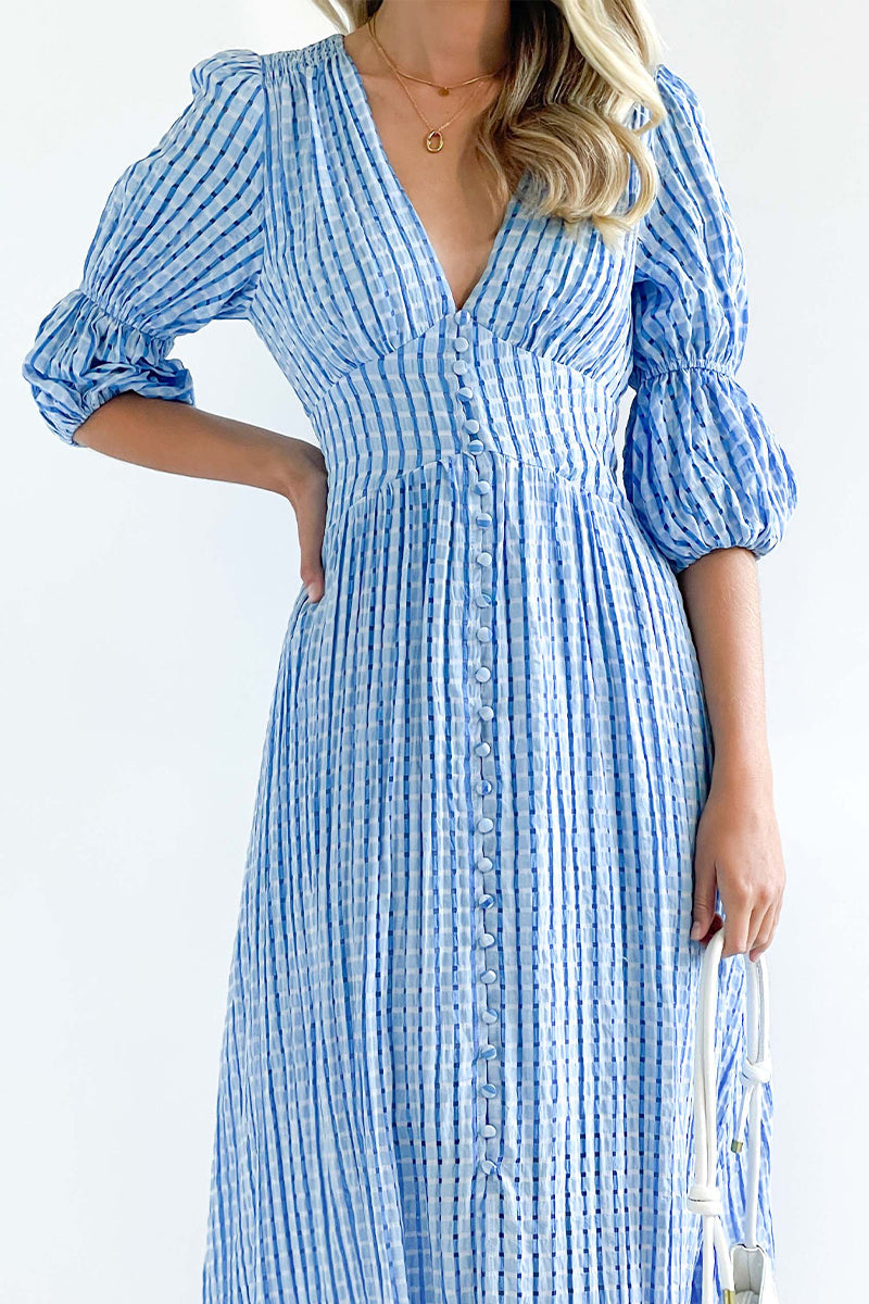 Elegant Buttons Patchwork V Neck A Line Dresses(3 Colors)