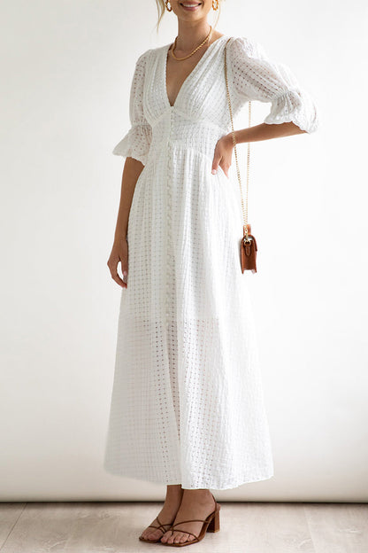 Elegant Buttons Patchwork V Neck A Line Dresses(3 Colors)