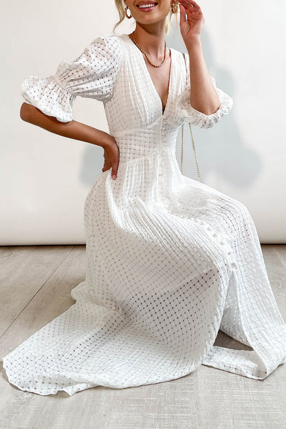 Elegant Buttons Patchwork V Neck A Line Dresses(3 Colors)