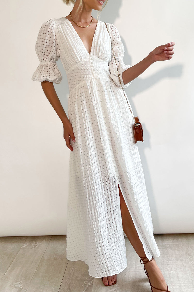 Elegant Buttons Patchwork V Neck A Line Dresses(3 Colors)