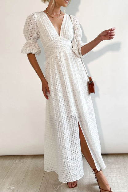 Elegant Buttons Patchwork V Neck A Line Dresses(3 Colors)