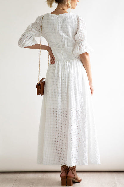 Elegant Buttons Patchwork V Neck A Line Dresses(3 Colors)