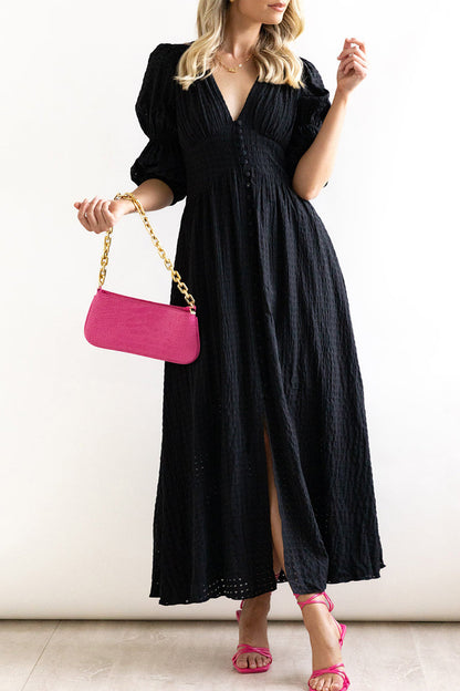 Elegant Buttons Patchwork V Neck A Line Dresses(3 Colors)