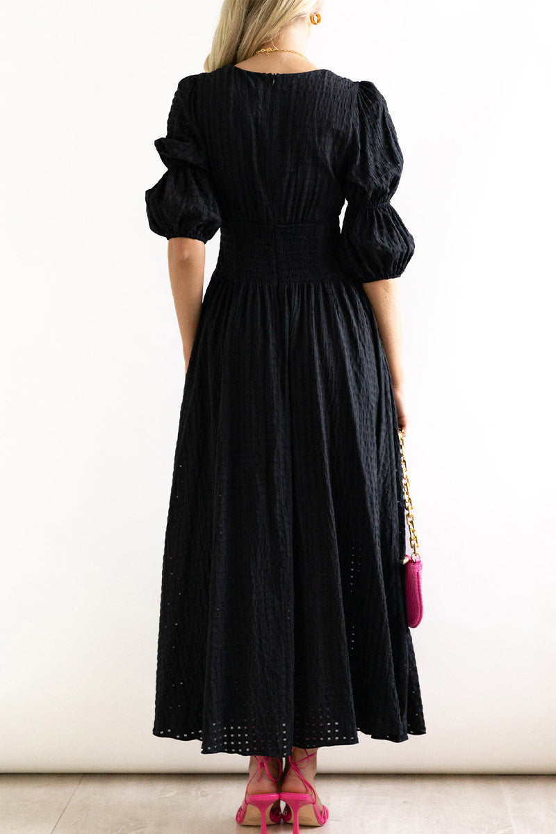 Elegant Buttons Patchwork V Neck A Line Dresses(3 Colors)