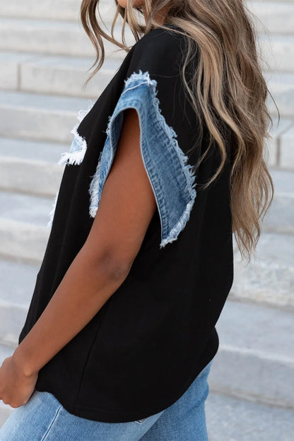 Camisetas informales con cuello redondo y parches desgastados de estrellas