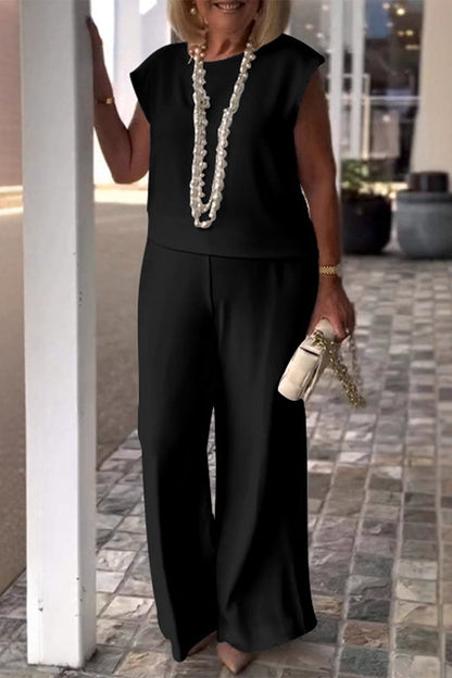 Conjunto informal de dos piezas con cuello redondo y manga corta (7 colores)