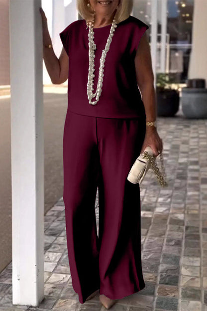 Conjunto informal de dos piezas con cuello redondo y manga corta (7 colores)