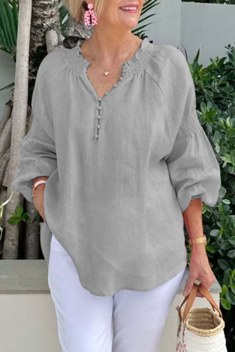 Tops casuales de cuello en V con botones de color sólido (8 colores)