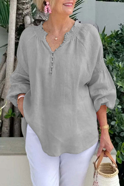 Casual Solid Color Buttons V Neck Tops(8 Colors)