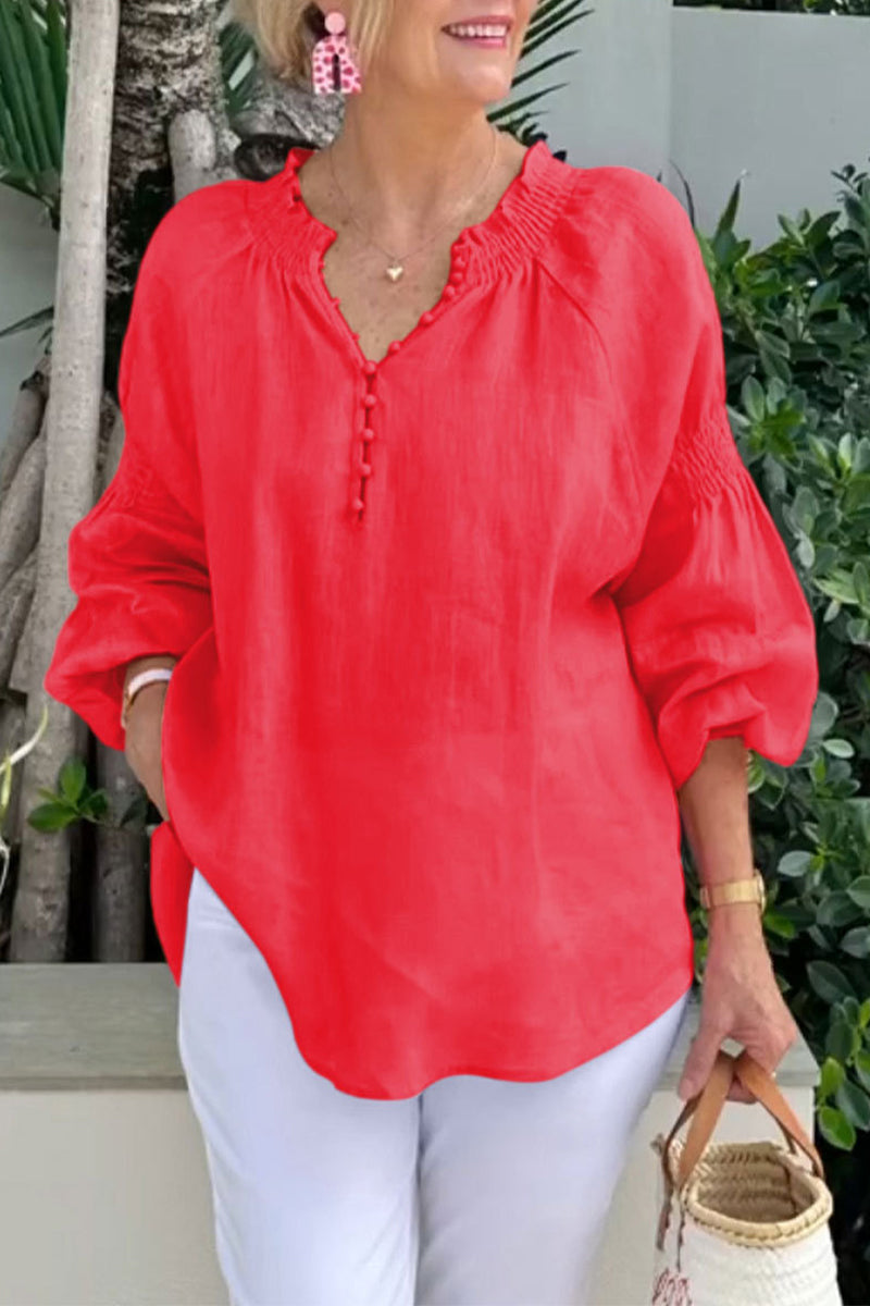 Casual Solid Color Buttons V Neck Tops(8 Colors)