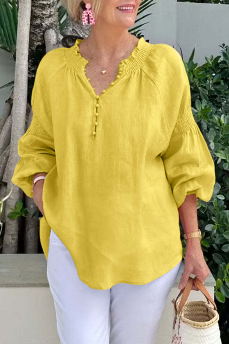 Casual Solid Color Buttons V Neck Tops(8 Colors)