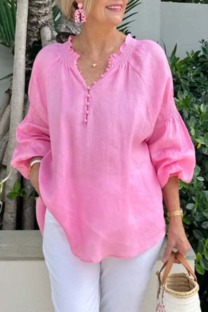 Tops casuales de cuello en V con botones de color sólido (8 colores)