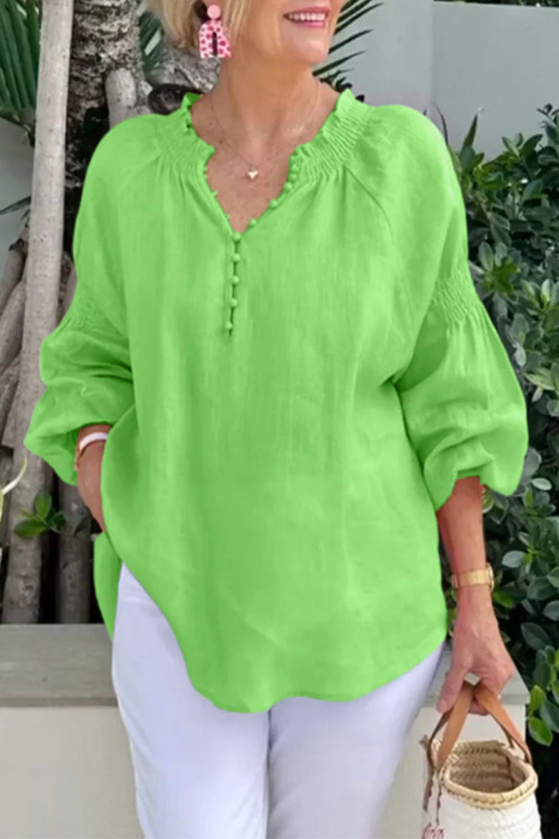 Tops casuales de cuello en V con botones de color sólido (8 colores)