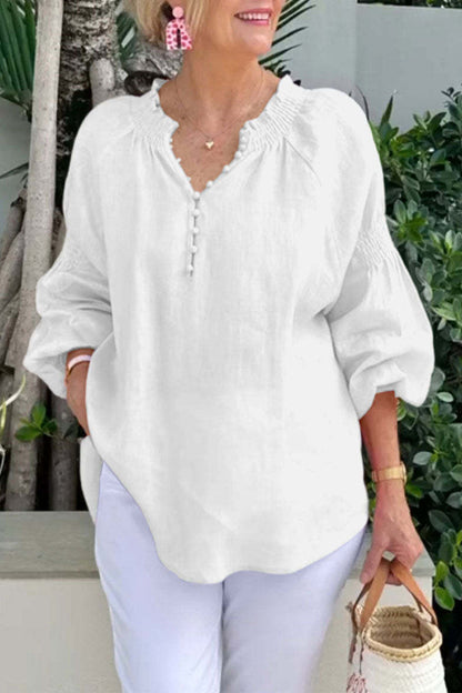 Tops casuales de cuello en V con botones de color sólido (8 colores)