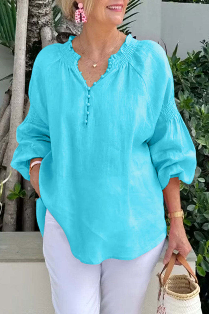 Casual Solid Color Buttons V Neck Tops(8 Colors)